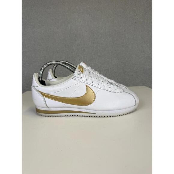 Nike Shoes - Men's Nike Cortez Prm Leather 2025 Metallic Gold Swoosh White Women's Size 8.5